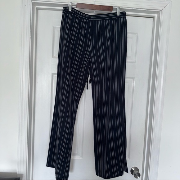 Zara Wide Leg Striped Pants L Black White Side Slit - Picture 6 of 7
